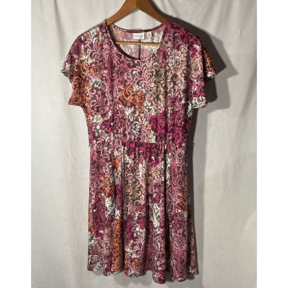 KIM ROGERS dress PL multicolor floral scoop neck dolman sleeves a-line